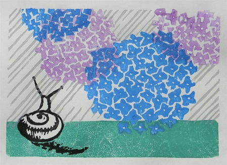 多色刷り体験アジサイ版画画像