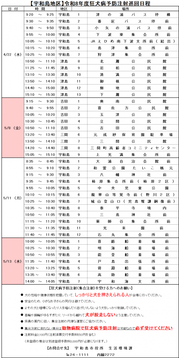 R8年度集合注射日程