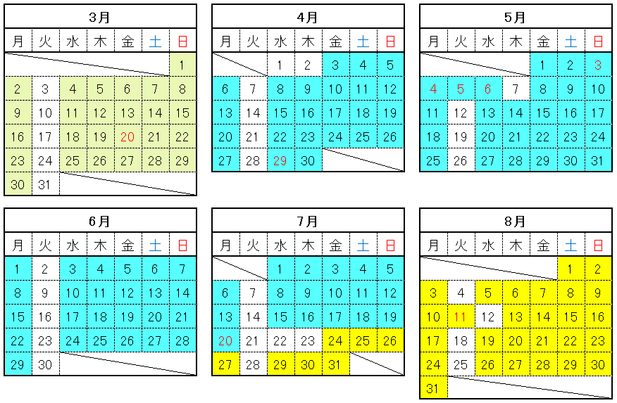 美術館・記念館休館日カレンダー画像