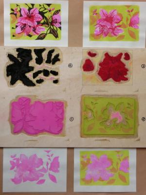 多色刷り体験ツツジ版木画像